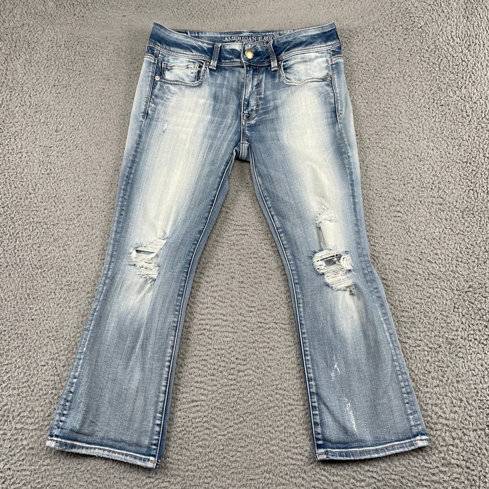 American Eagle Jeans Womens 8 Light Blue Kick Crop Super Stretch Distressed
